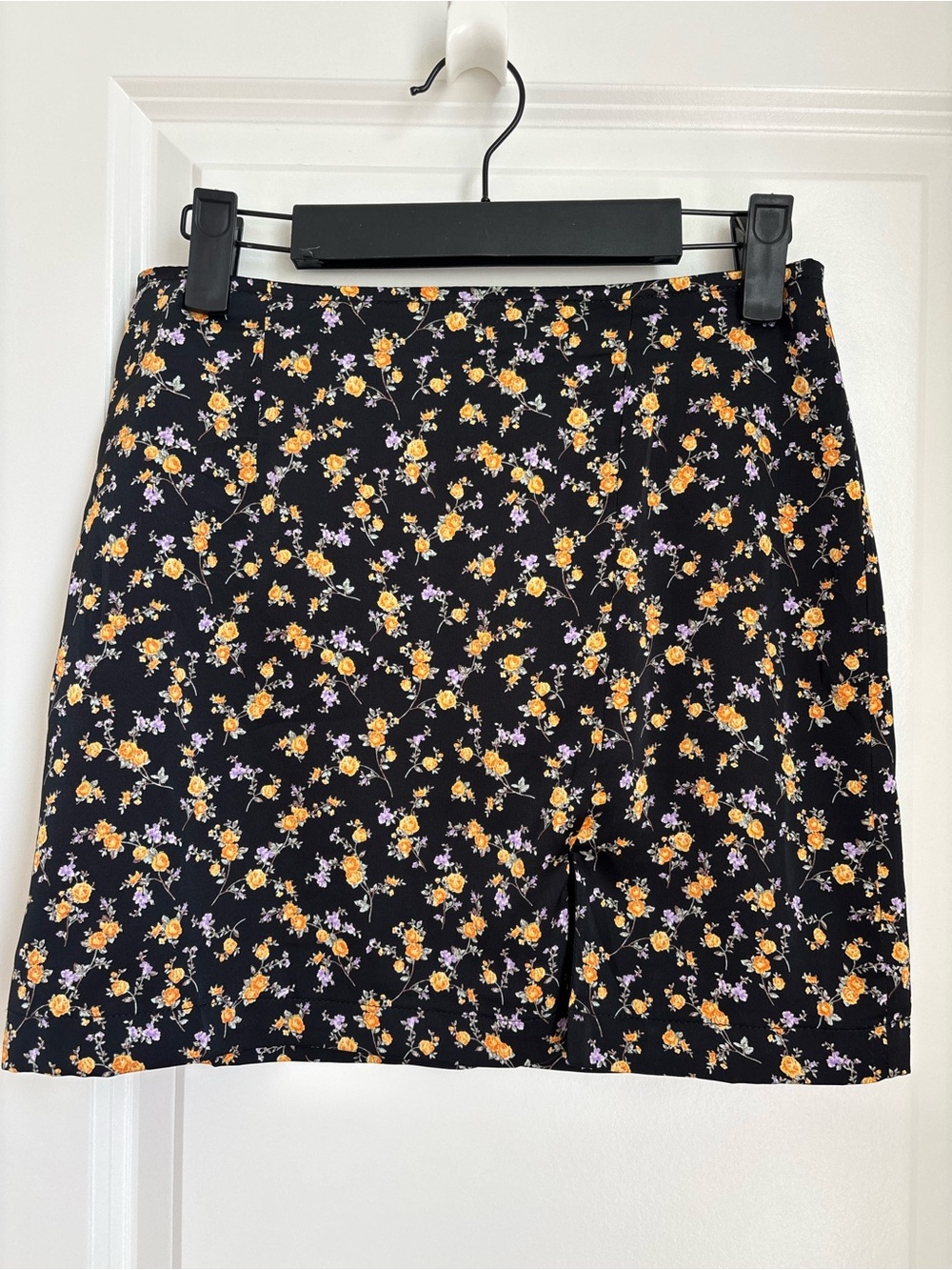 Forever 21 Black Mini Skirt with Yellow & Lavender Floral Print